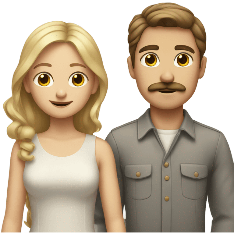 brown-haired white boy with mustache with blonde girl emoji