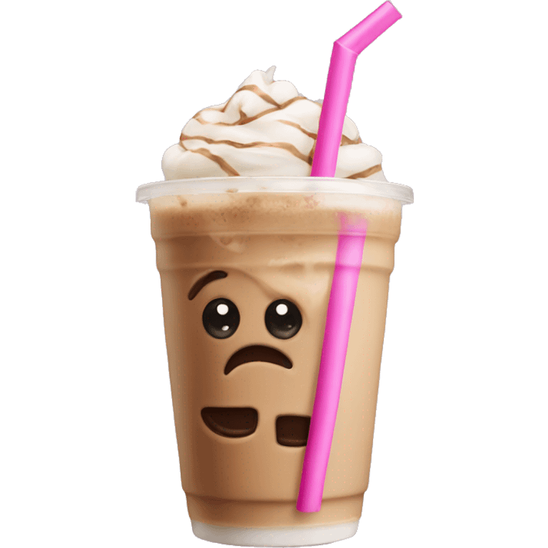 Iced latte with pink straw emoji