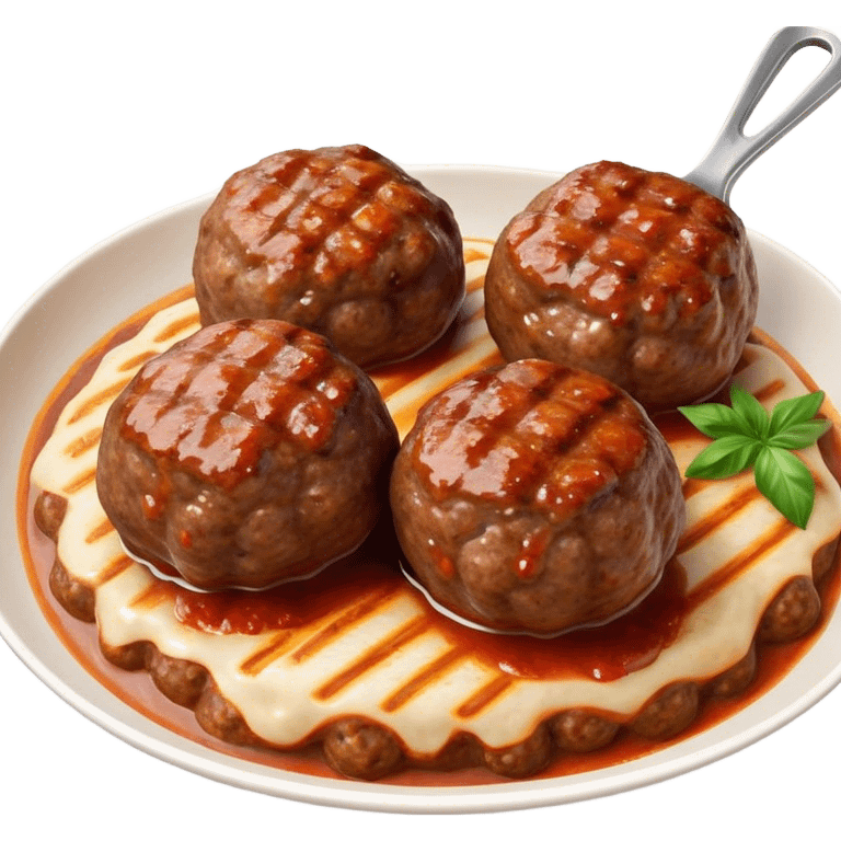 Cinematic Realistic Kofte Dish Emoji, depicted as seasoned, grilled meatballs with a charred exterior rendered with lifelike textures and robust, appetizing lighting. emoji