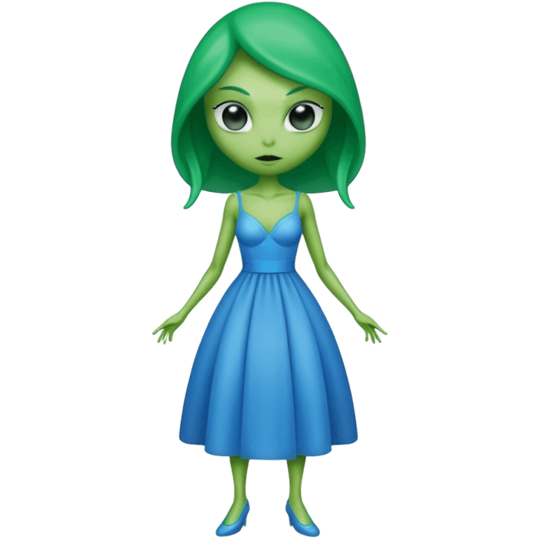 green alien woman in blue dress emoji