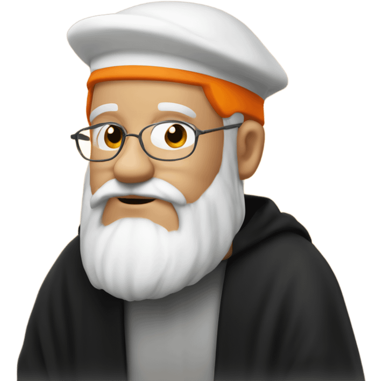 white man with orange beard, black hat orange galses as he praying  emoji