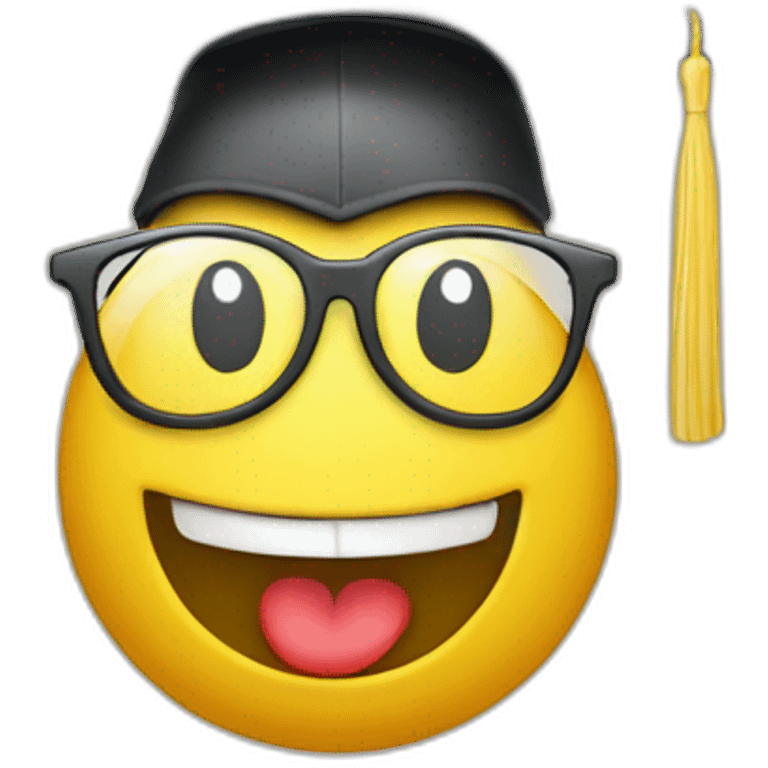 happy yellow emoji head with glasses and with mortarboard on its head emoji