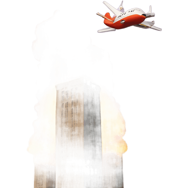 Two square towers on fire and an airplane in background emoji