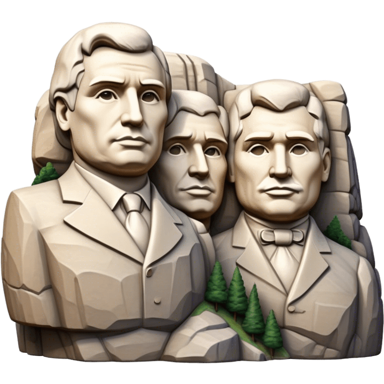 Cinematic Realistic Mount Rushmore Landmark Emoji, showcasing monumental carved presidential faces rendered with crisp textures and dynamic, historical lighting. emoji