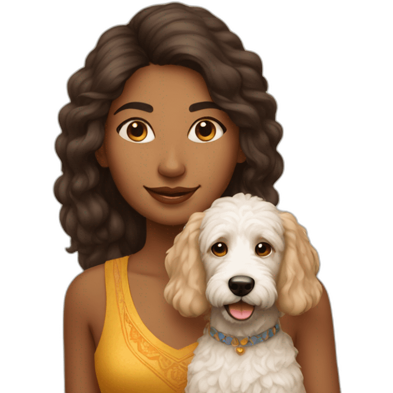 Indian girl with her golden doodle dog emoji