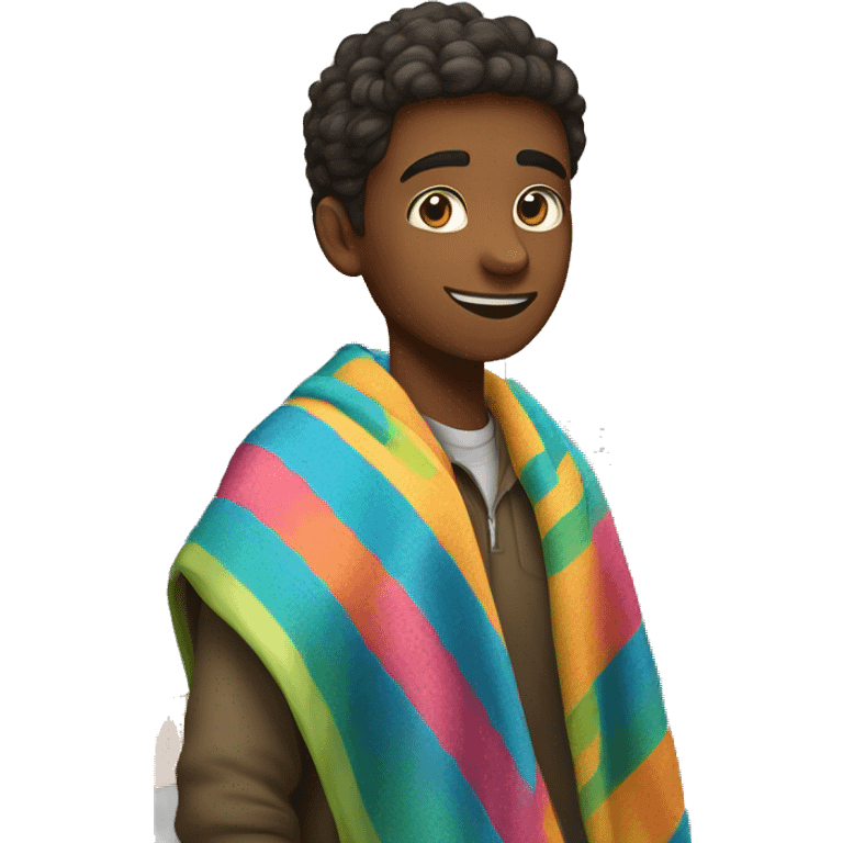 student at school with a colorful blanket wrapped around shoulders standing by locker emoji