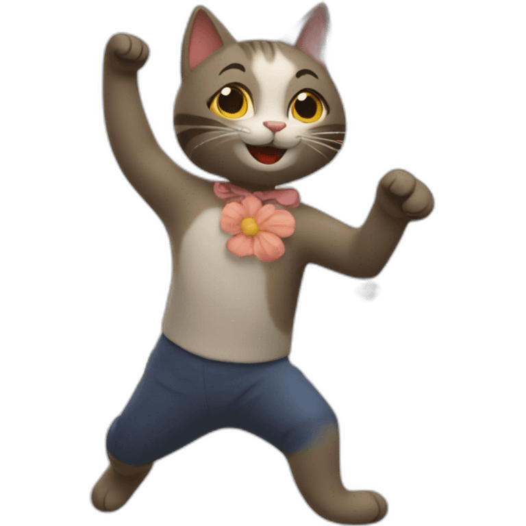 dancing cat with flowers emoji