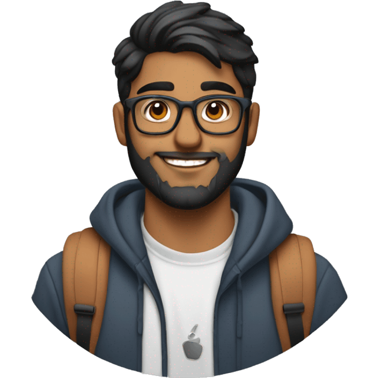 young fit indian canadian 20 yr old with glasses, beard and airpods emoji