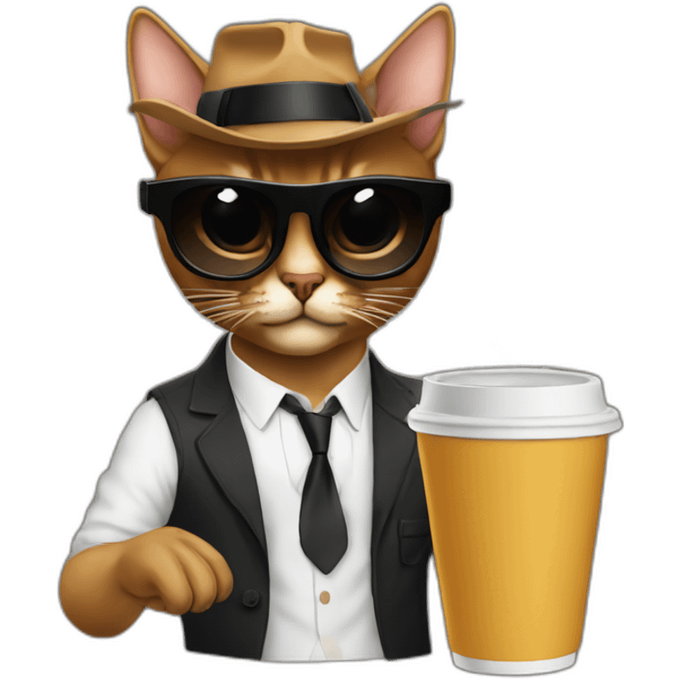 gangster-with-a-Abyssinian cat-gun-and-sunglasses-drinking-coffee emoji