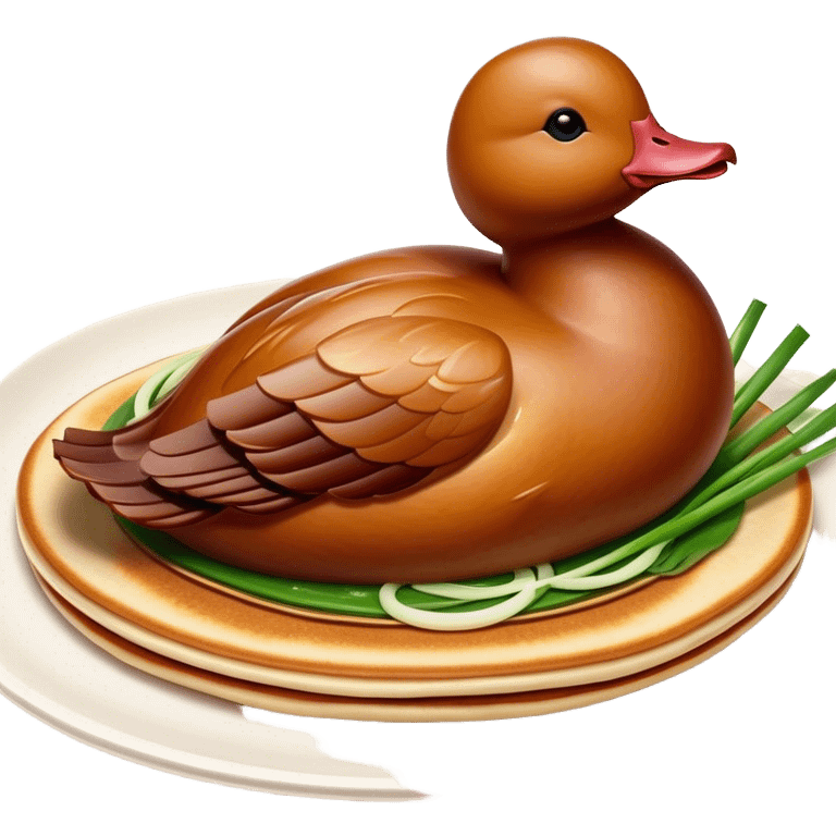 Peking Duck Cinematic Realistic Peking Duck Dish Emoji, depicted as thinly sliced duck breast with crispy skin and succulent meat, rendered with vivid textures and dynamic, appetizing lighting. emoji