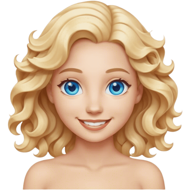 a beautiful, smiling woman, with wavy, blonde hair, blue eyes, a sculptural and more realistic body  emoji