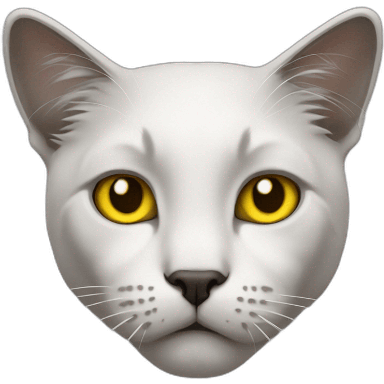 cat with white head and at the top of the head black color, ears are white, yellow brown eyes, dirty looking download emoji emoji