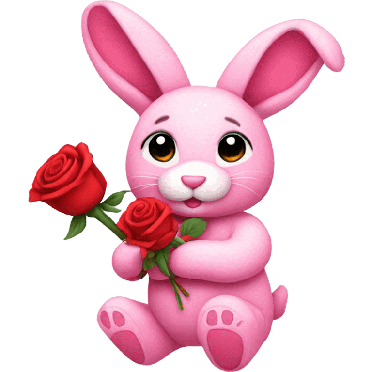 pink plushie bunny holding red rose emoji