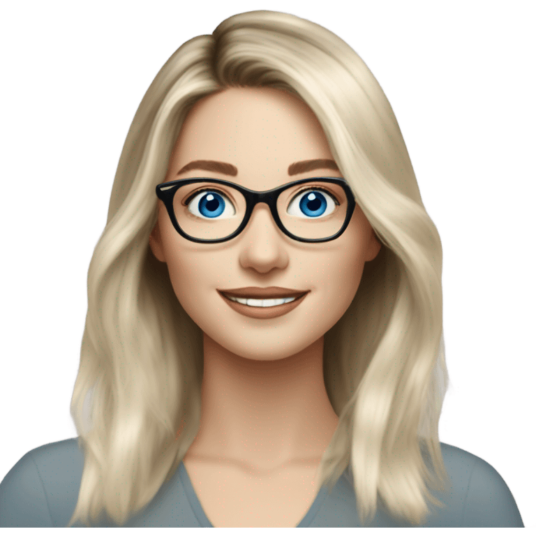 Shoulder length Balayage pale model lady with glasses and blue eyes happy  emoji