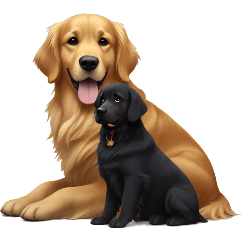 A golden retriever and a black dog sitting next to eachother  emoji