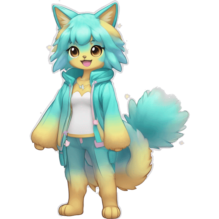 Anthro Cute Gorgeous Petite Shiny Colorful Pastel Glitter Sparkle Stars Gradient Anime Chibi Animal-Fakémon-Pokémon-Hybrid Fur Sona Aesthetic Trending Style Full Body emoji