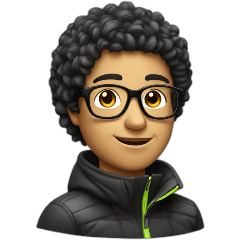 Un garçon blanc à das lunettes de ski il a cheveux noirs emoji