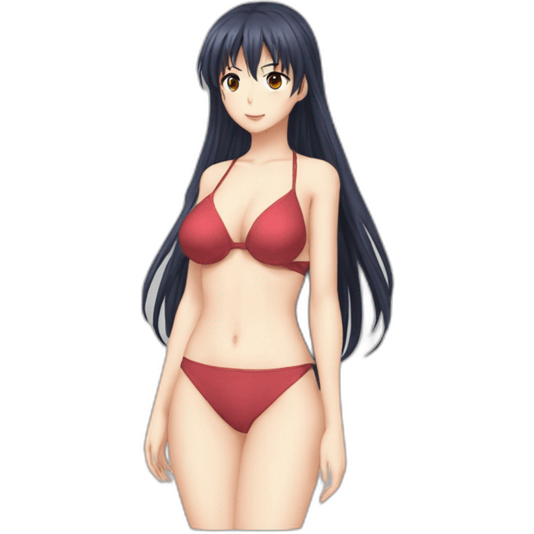 misato katsuragi nue, full-body, long-hair, bikini emoji