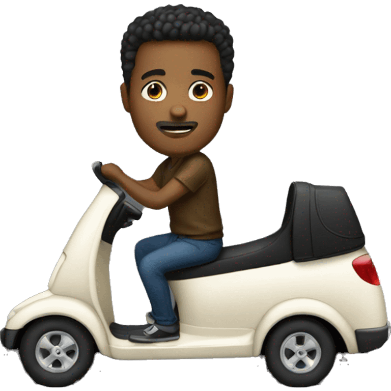 A man who has sitting on a black coupe emoji