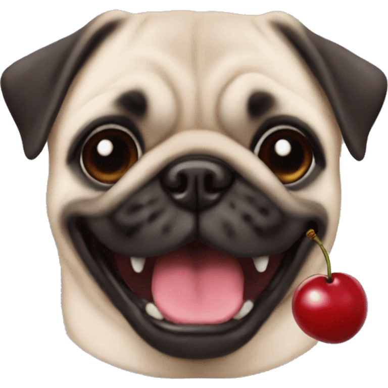 Cherry with happy pug face emoji