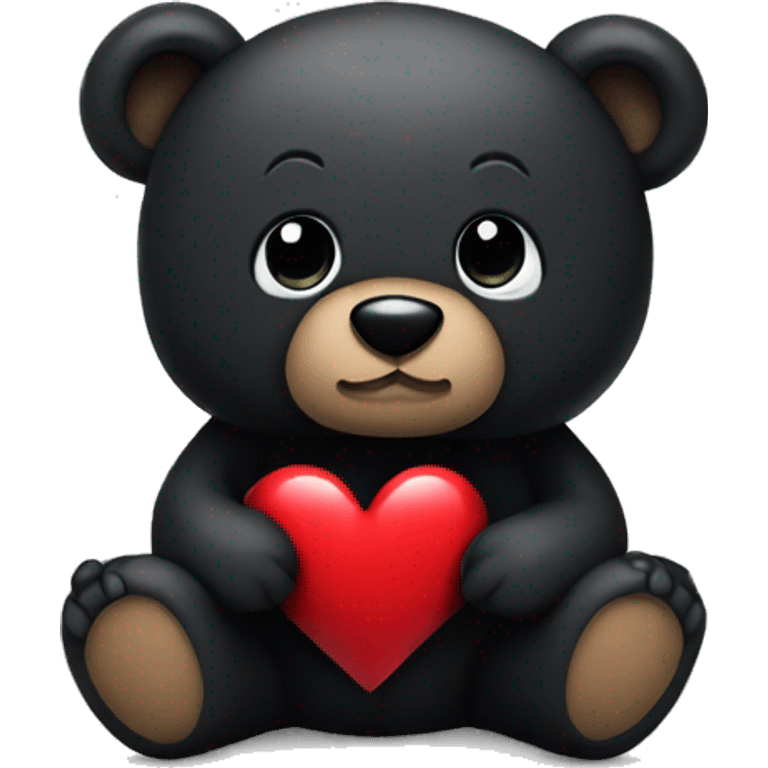 dark colored teddy bear holding a black heart emoji