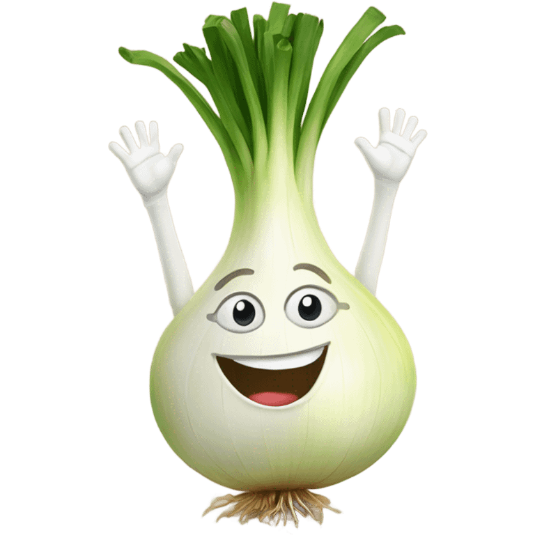 happy onion with hands up emoji