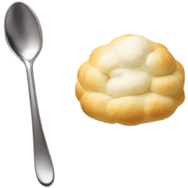 Cream vanilla puff at plate and spoon emoji