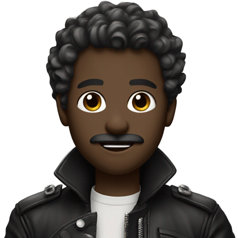 smug darkskin boy hair in leather jacket with blonde curly hair and mustache and beard and multiple ear piercings  emoji