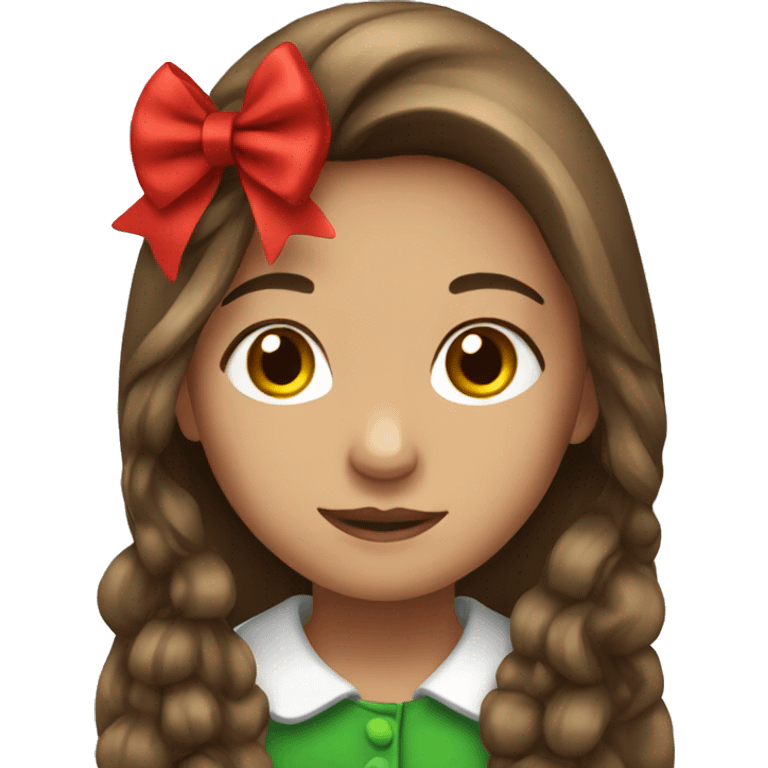 girl with long brown hair and Christmas bow emoji