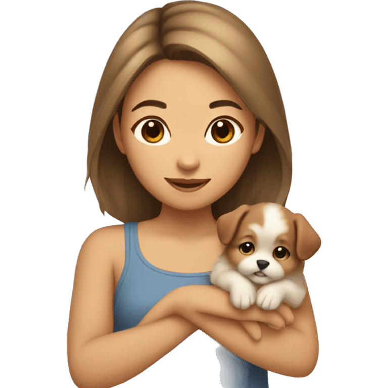 Asian girl with small fluffy light brown puppy emoji