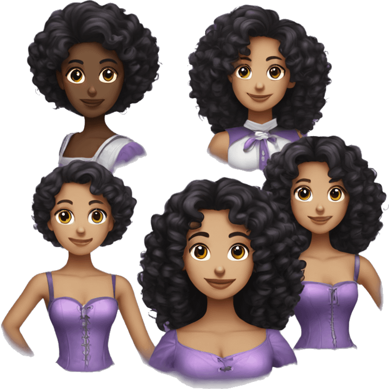 Three musketeers dark black-lilac women curly hair emoji