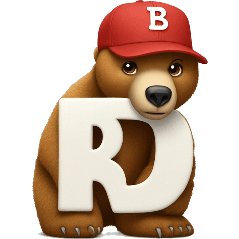 bear in full red baseball cap with the letter B on it emoji