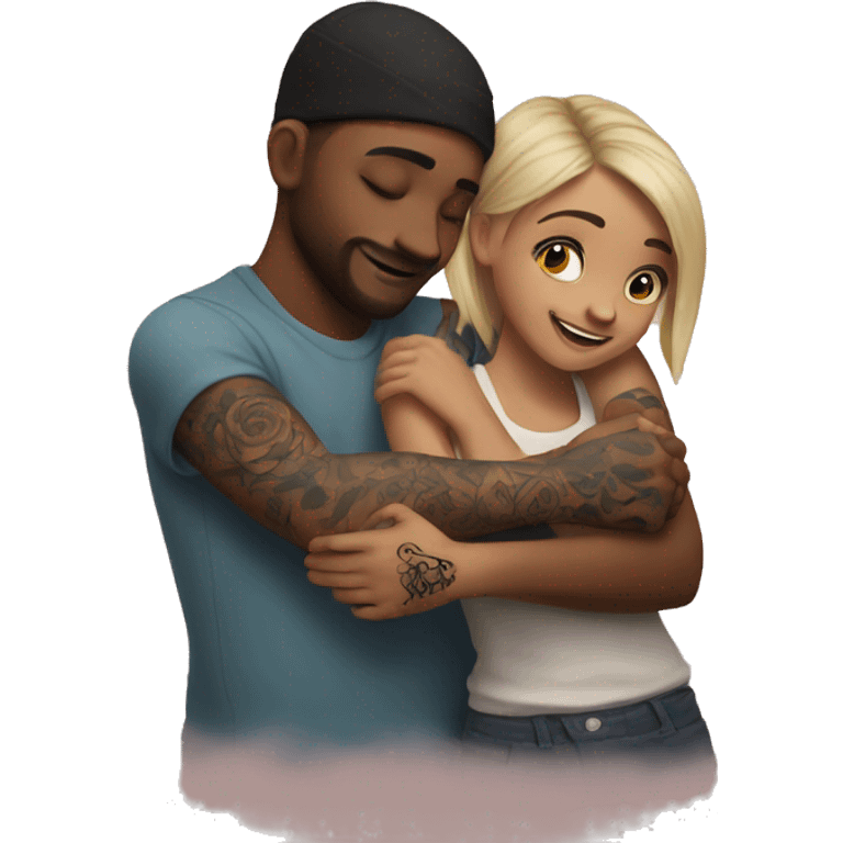 Girl hug boy with tattoos on right arm  emoji