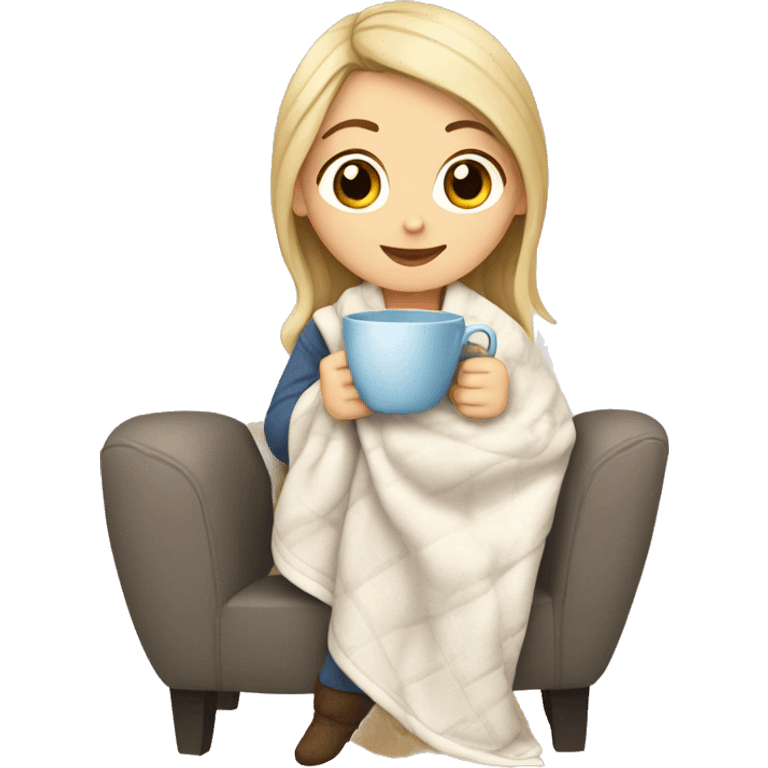 White girl with blanket and cup emoji