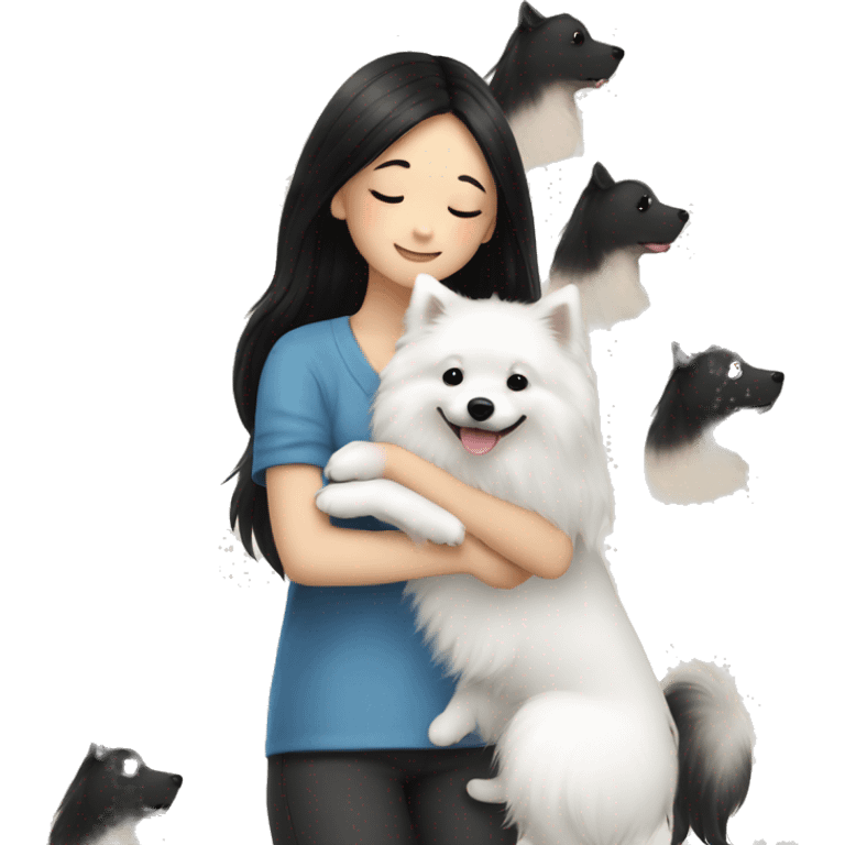 Japanese spitz dog hug black haire girl emoji