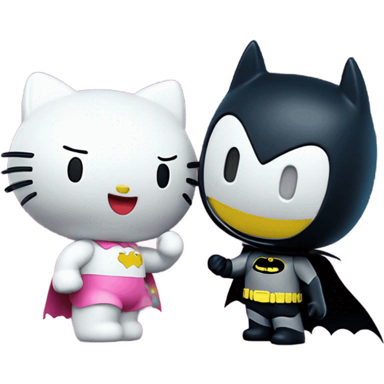 Hello kitty and Batman kissing under moon emoji