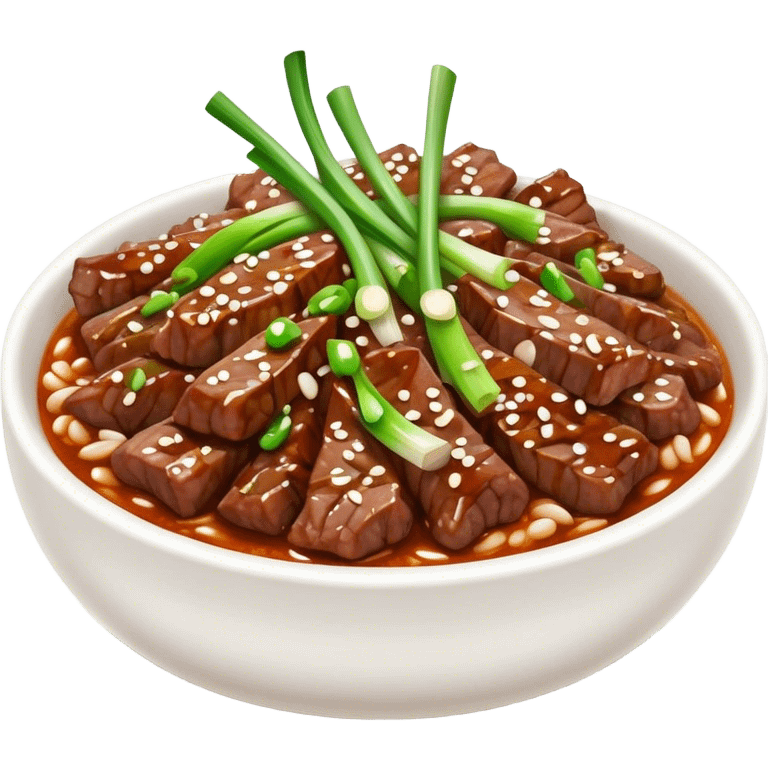 Cinematic Realistic Bulgogi Dish Emoji, featuring tender, marinated beef stir-fried with vegetables rendered with dynamic textures and mouth-watering lighting. emoji