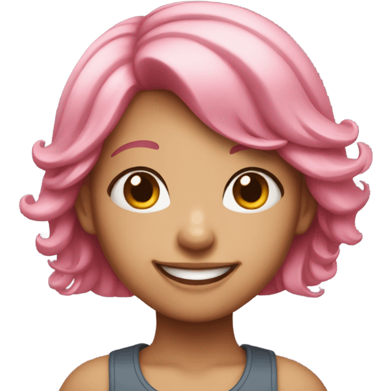 smiling girl with pink hair emoji