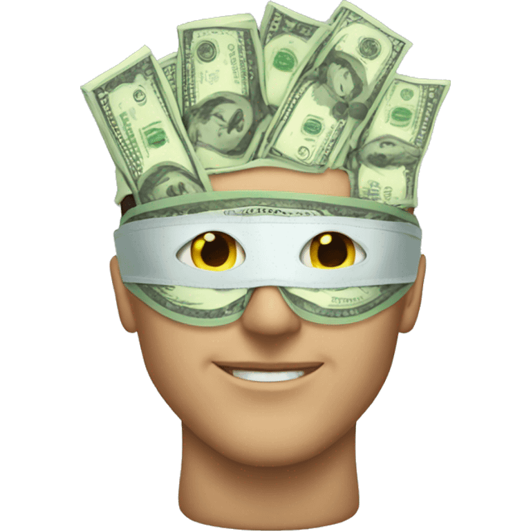 man wearing eye mask made of money emoji