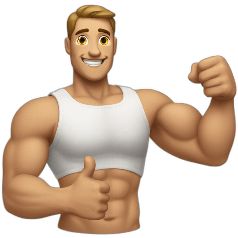 muscular man with humerus brace smiling and showing thumbs up  emoji