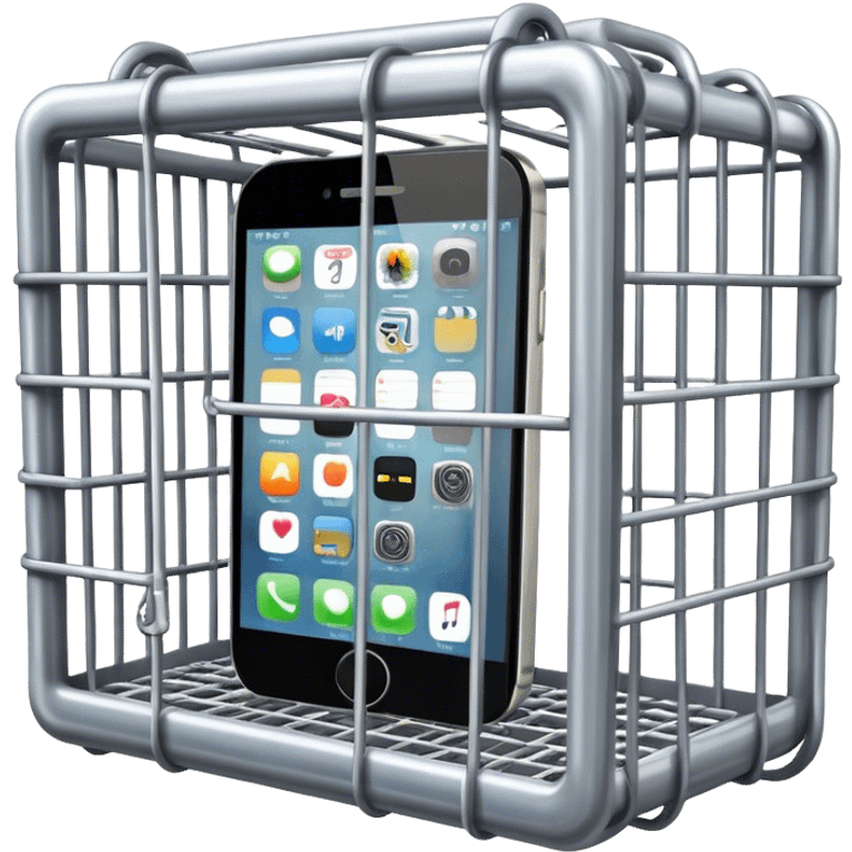 a mobile phone locked in cage emoji