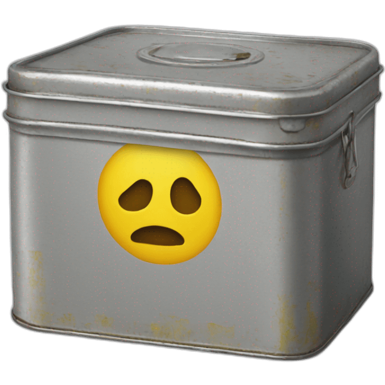 Tin box with yellow sticker emoji