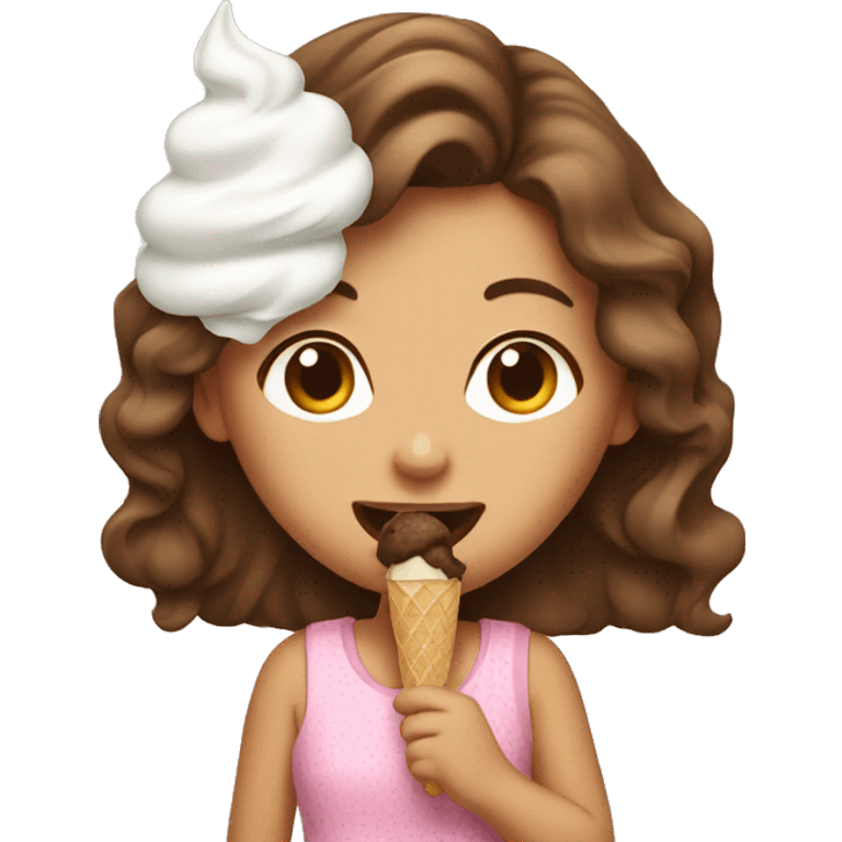 Brown haired girl eating ice cream emoji