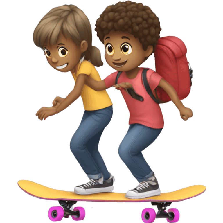 a youngster pushing another on a skateboard emoji