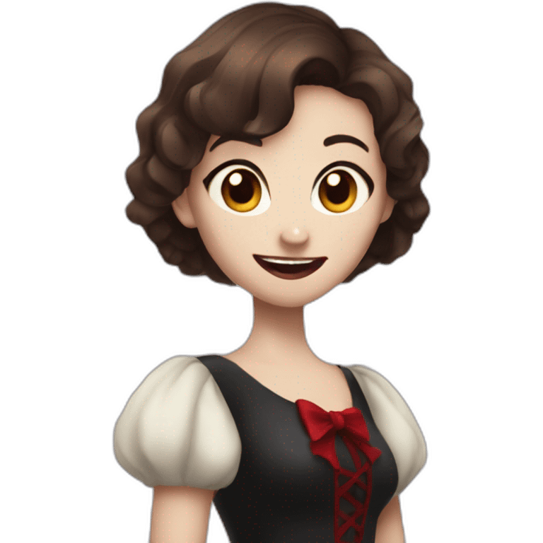 amused vampire girl with very short brown hair and with claws emoji