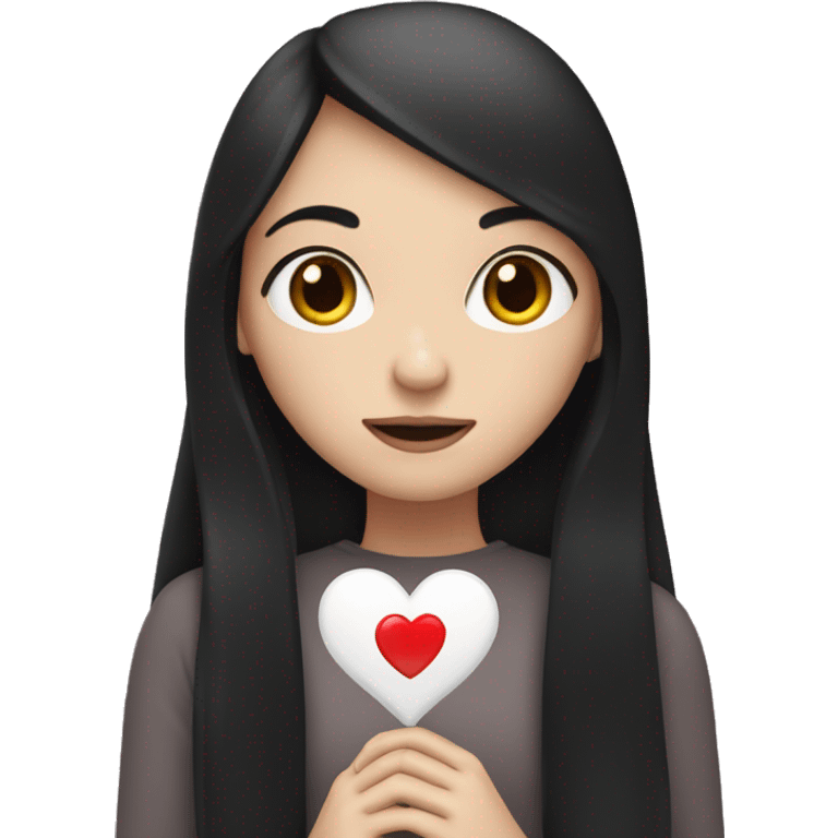 Pale girl with long black hair holding heart in her hands  emoji