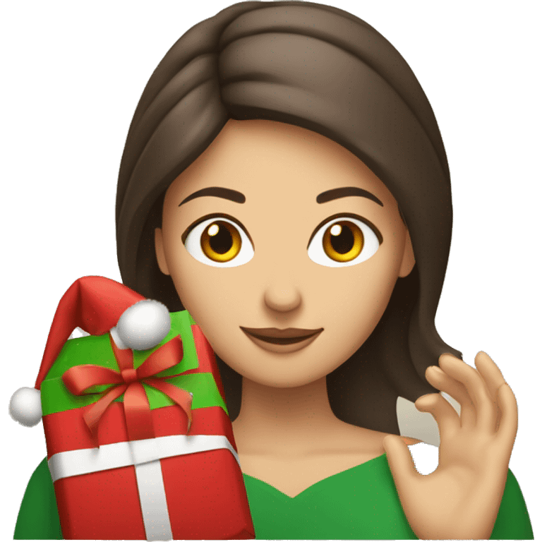 Brunette white woman is wrapping x-mas gifts emoji