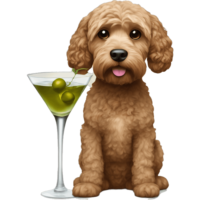 A light brown cockapoo drinking an olive martini  emoji