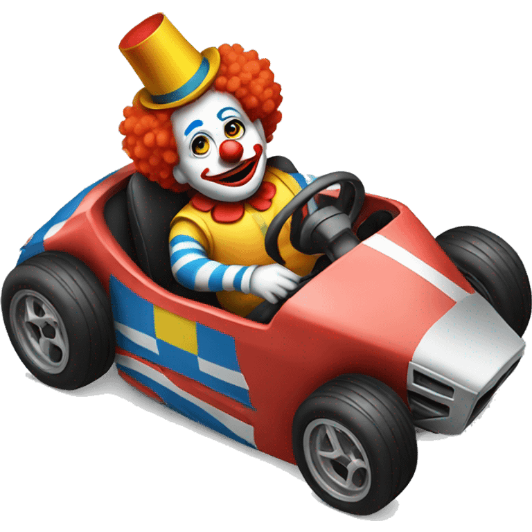 Clown sitting in a racecar emoji