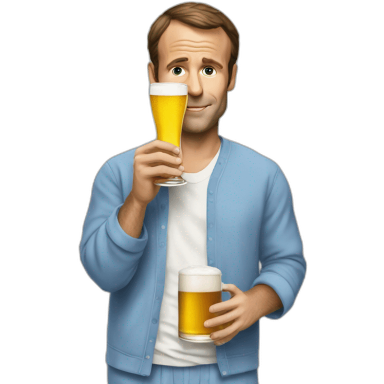 Macron drinking beer in pyjama emoji